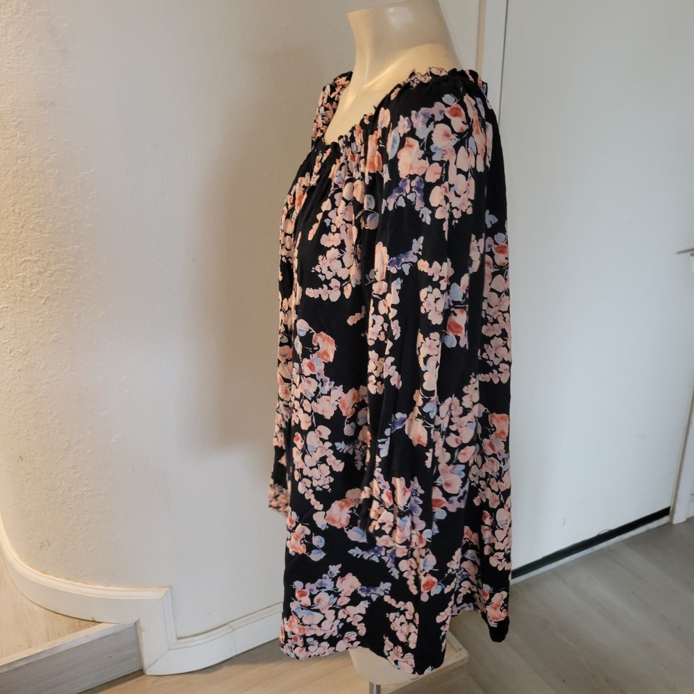 J Jill Floral Print popover Blouse Long XL Momcore Designer Beachy Summer Comfy - Picture 2 of 9